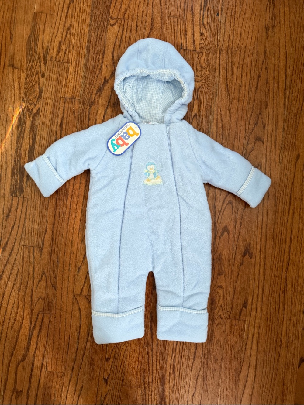 NWT Baby Connection Blue Fleece Pram Suit Snowsuit Bunting Penguin Hooded